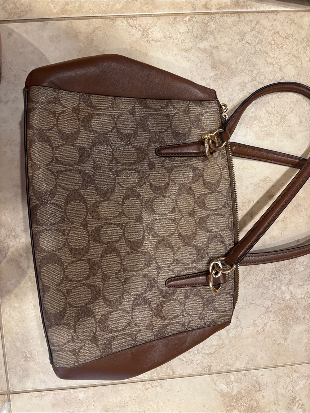 Coach Tan and Brown Signature Canvas Shoulder Bag with Matching Wallet - Picture 3 of 8